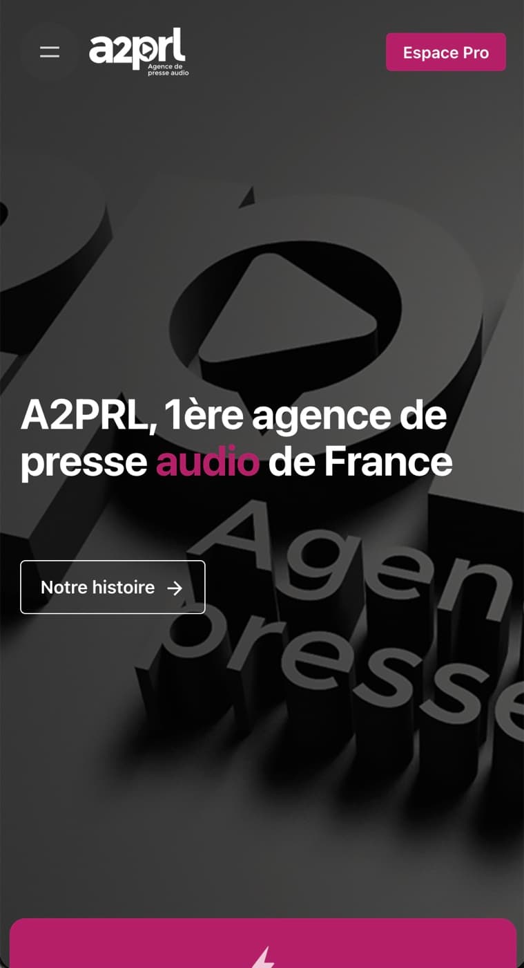 Page d’accueil mobile du site A2PRL