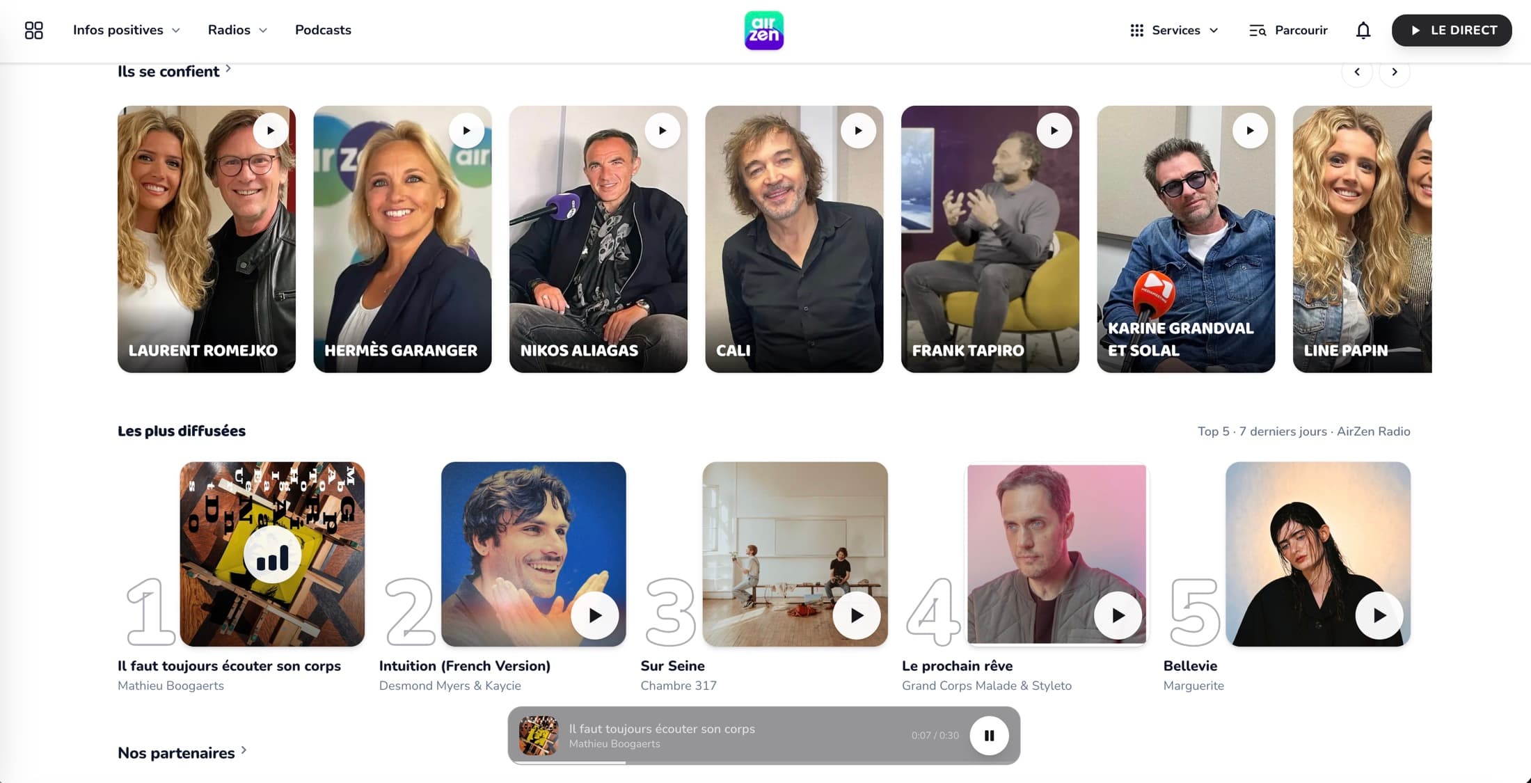 Classement des titres les plus diffusés sur AirZen Radio, top 5 des sept derniers jours