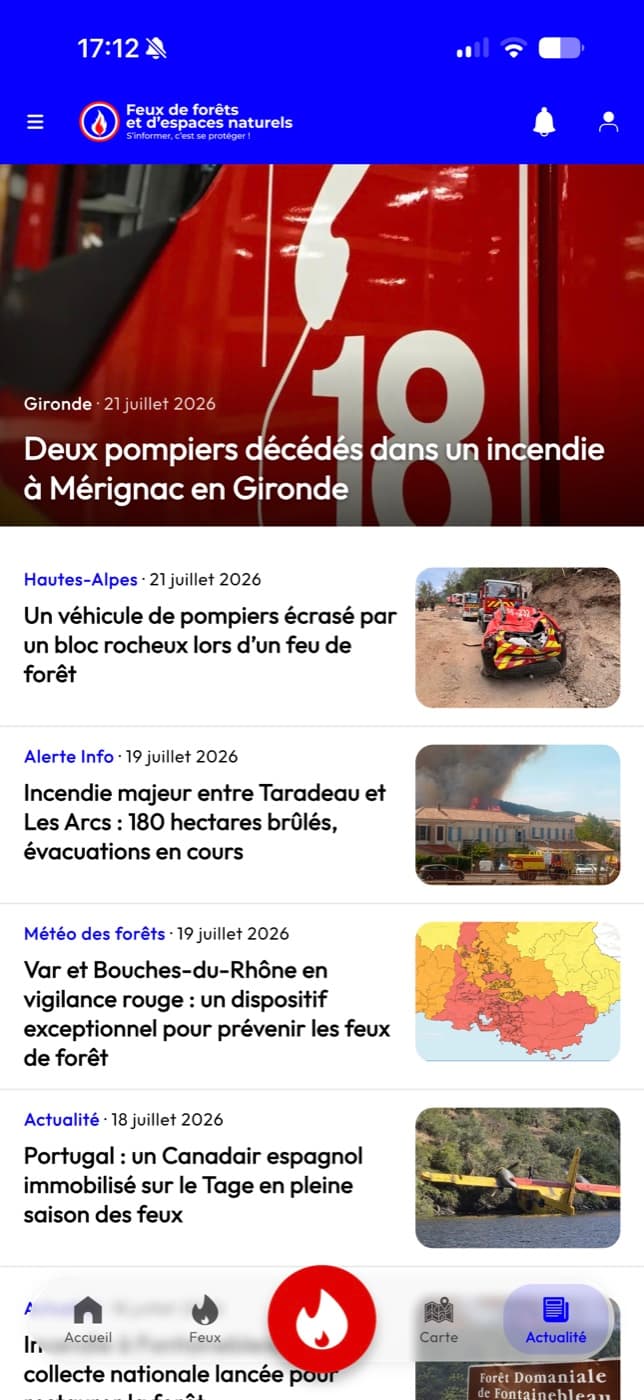 Fil d’actualités de l’application