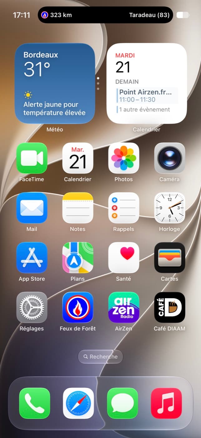 Activité en direct dans la Dynamic Island d’un iPhone : 323 km, Taradeau (83)